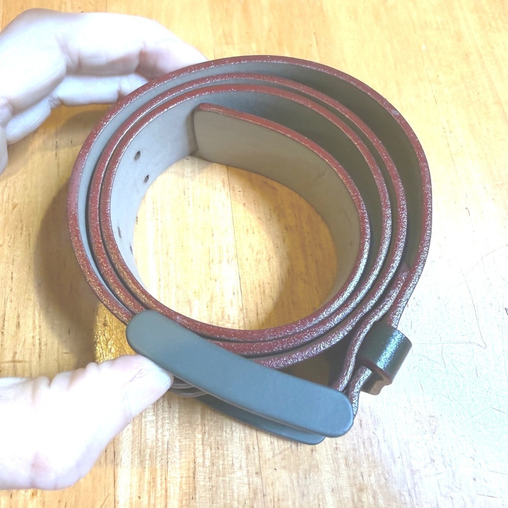 Abaco Paris Forest Green Burgundy Leather Double Prong Belt Made in France 30/75